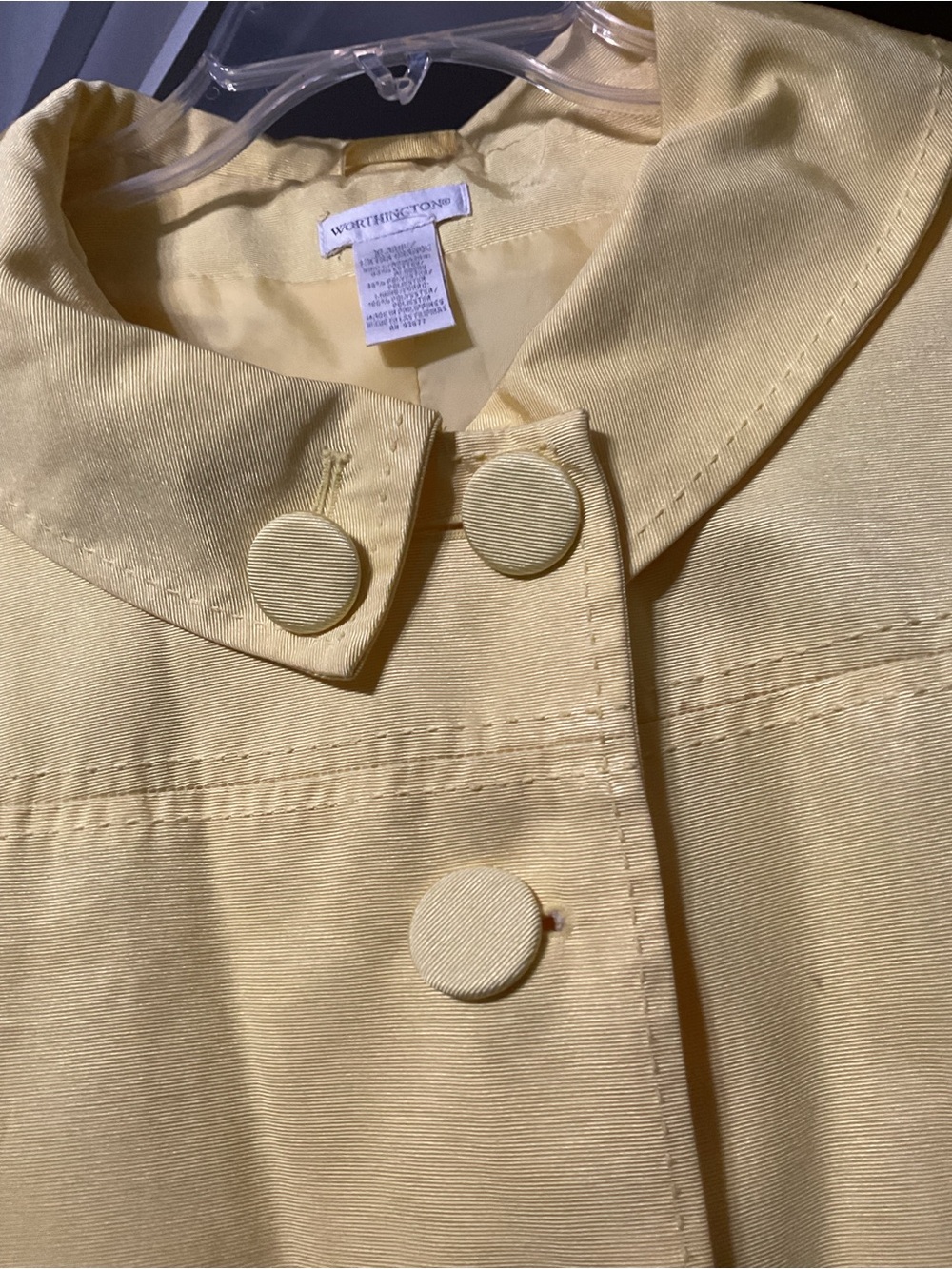 Worthington Pale Yellow Covered-Button Trapeze jacket